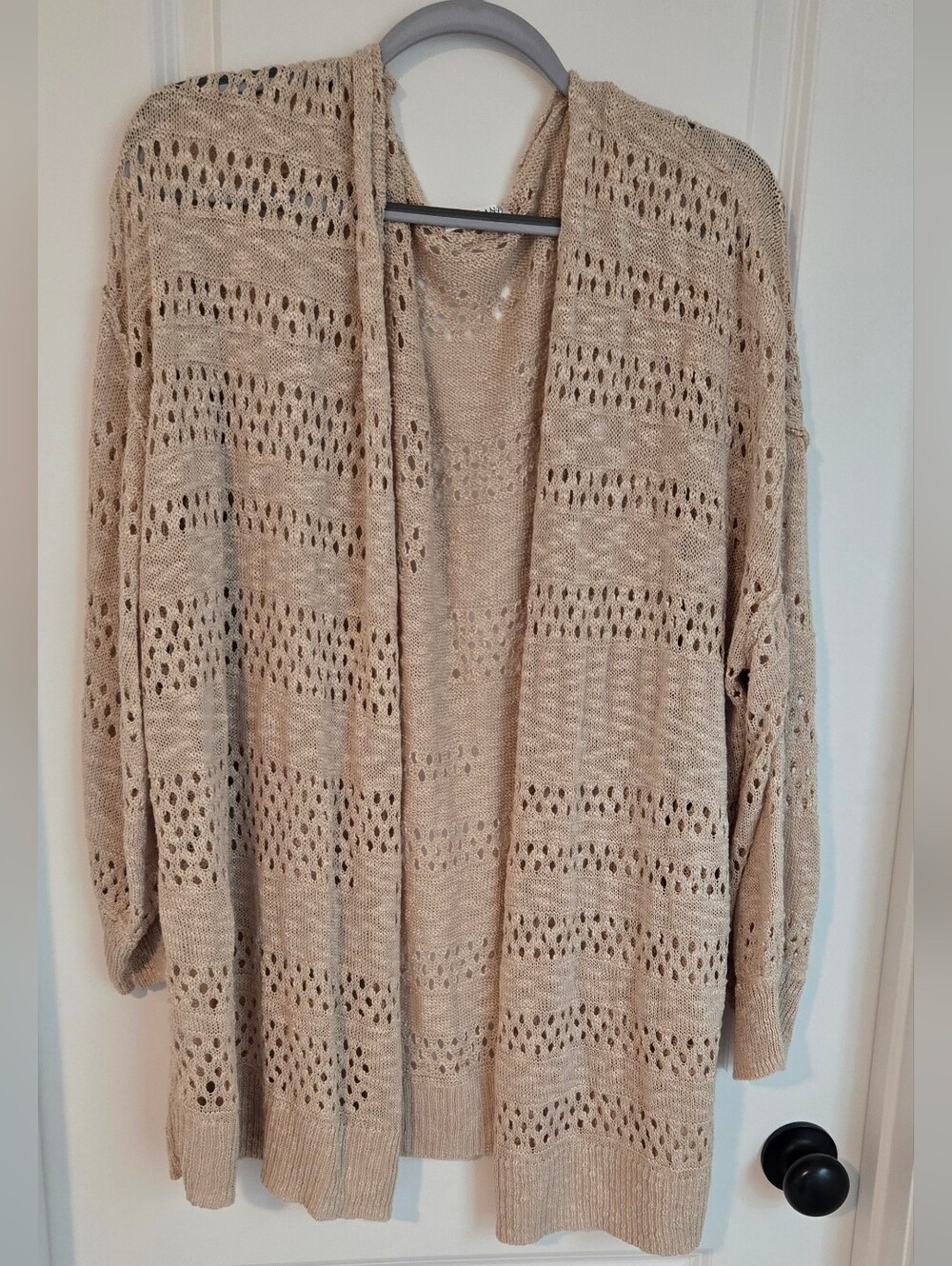 Beige Open-Knit Women's Cardigan Sweater